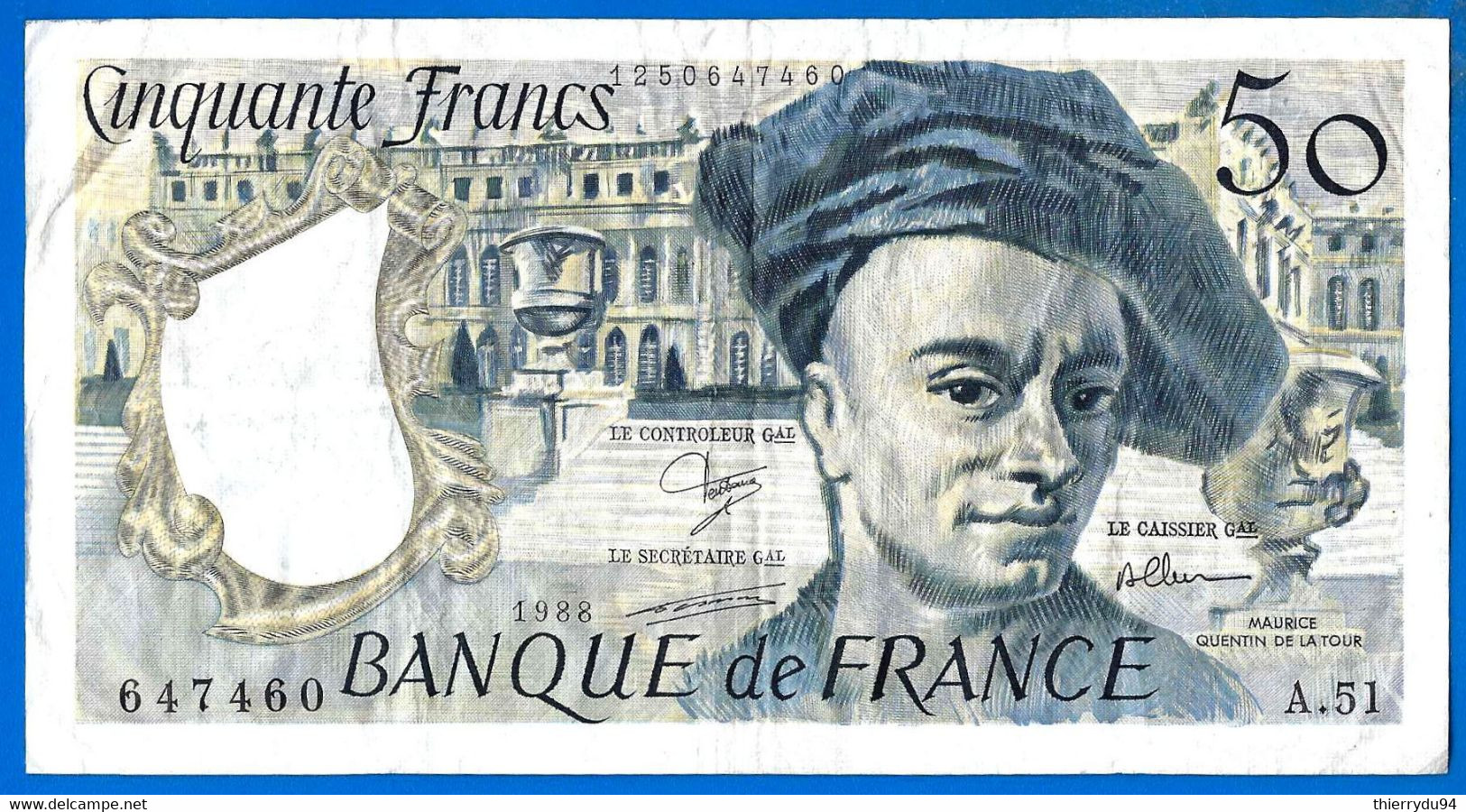 France 50 Francs 1988 Alphabet A 51 Quentin Frcs Frc Paypal Bitcoin Crypto OK - 50 F 1976-1992 ''Quentin De La Tour''