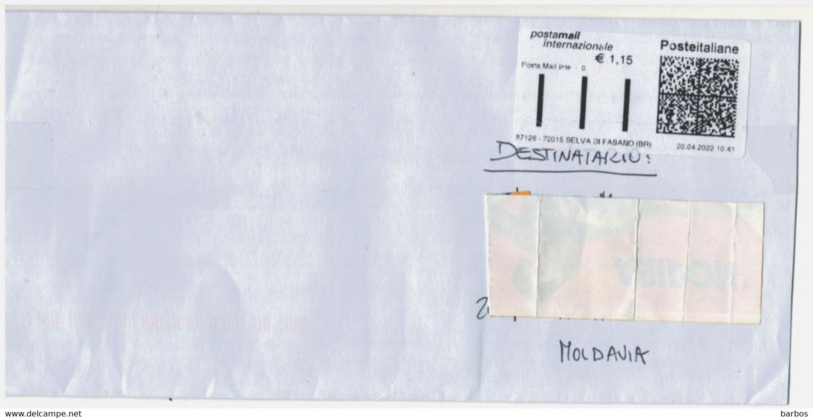 Italie   To Moldova , 2022  ,  Used Cover - 2021-...: Usati