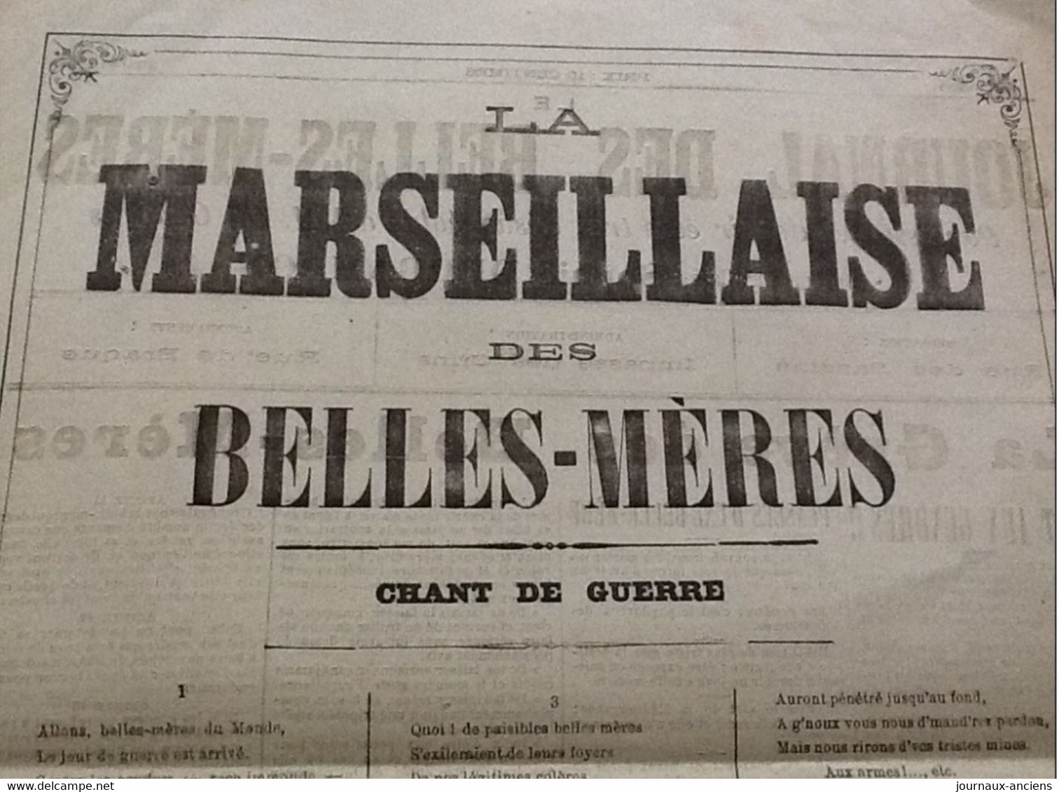 Journal N° 1 Première Année 188? LE JOURNAL DES BELLES-MÈRES - LA MARSEILLAISE DES BELLES MÈRES - Periódicos - Antes 1800