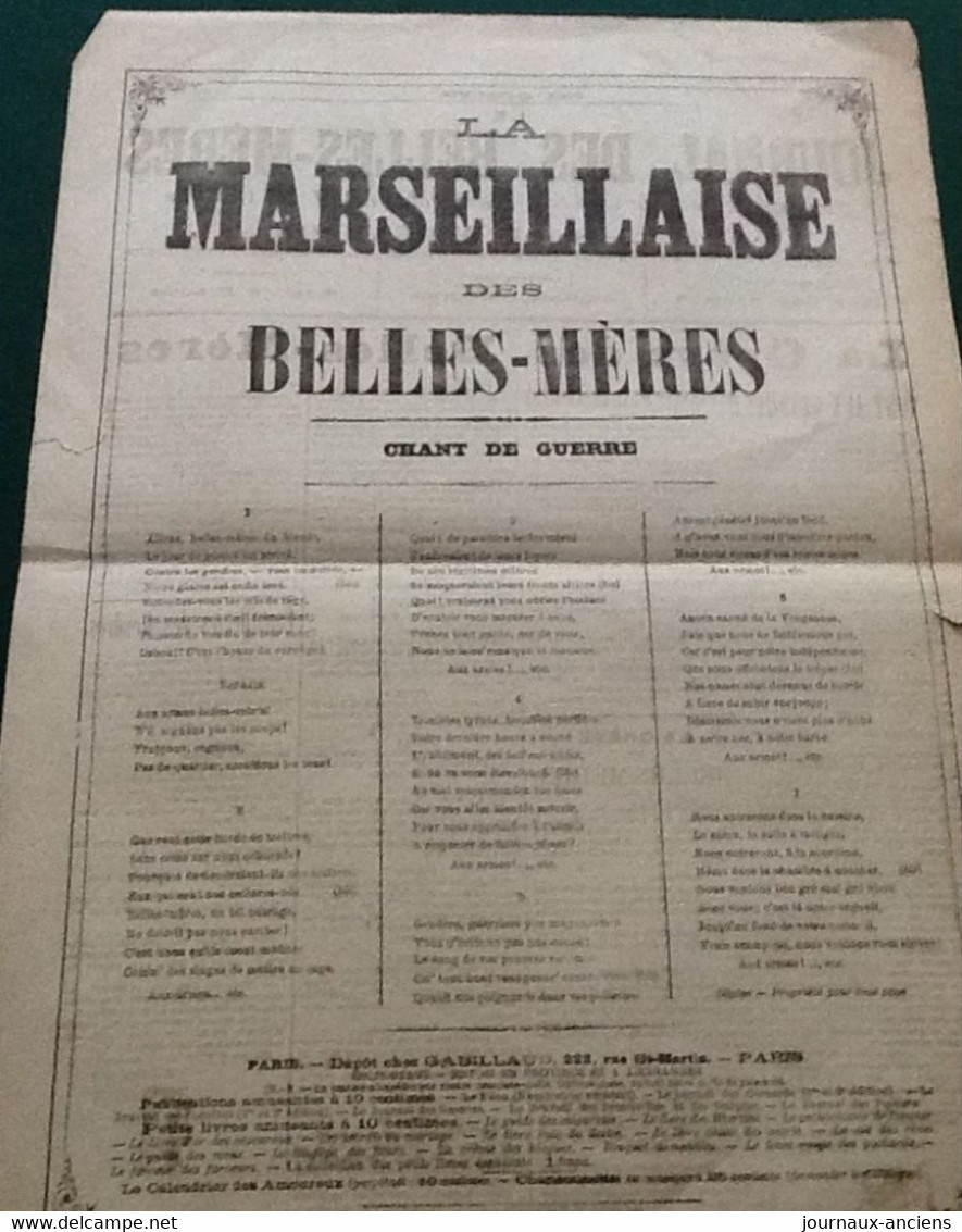 Journal N° 1 Première Année 188? LE JOURNAL DES BELLES-MÈRES - LA MARSEILLAISE DES BELLES MÈRES - Giornali - Ante 1800