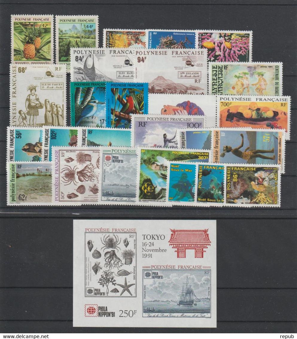 Polynésie Année Complète 1991, 374 à 398, 25 Val + BF 18 ** MNH - Volledig Jaar