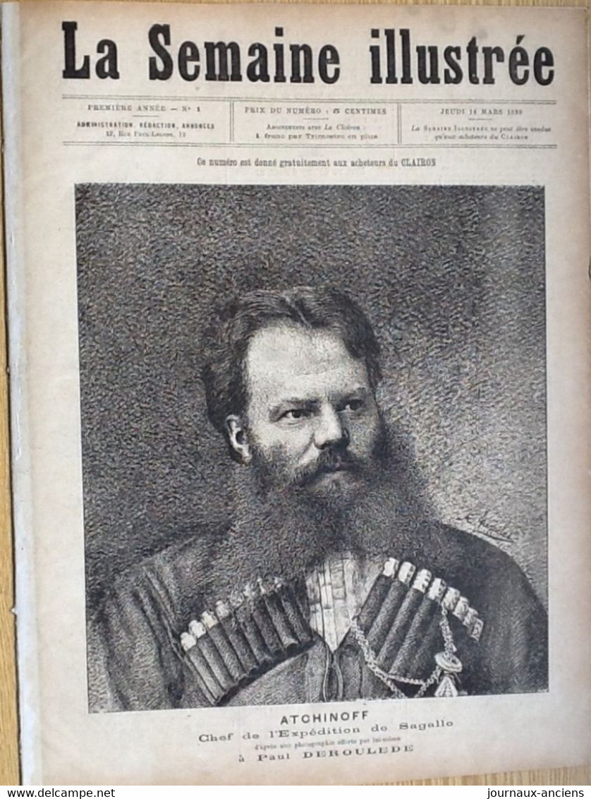 1889 Journal N° 1 - LA SEMAINE ILLUSTRÉE - POMPIERS " MORT AUX CHAMP D'HONNEUR " - ATCHINOFF - Periódicos - Antes 1800