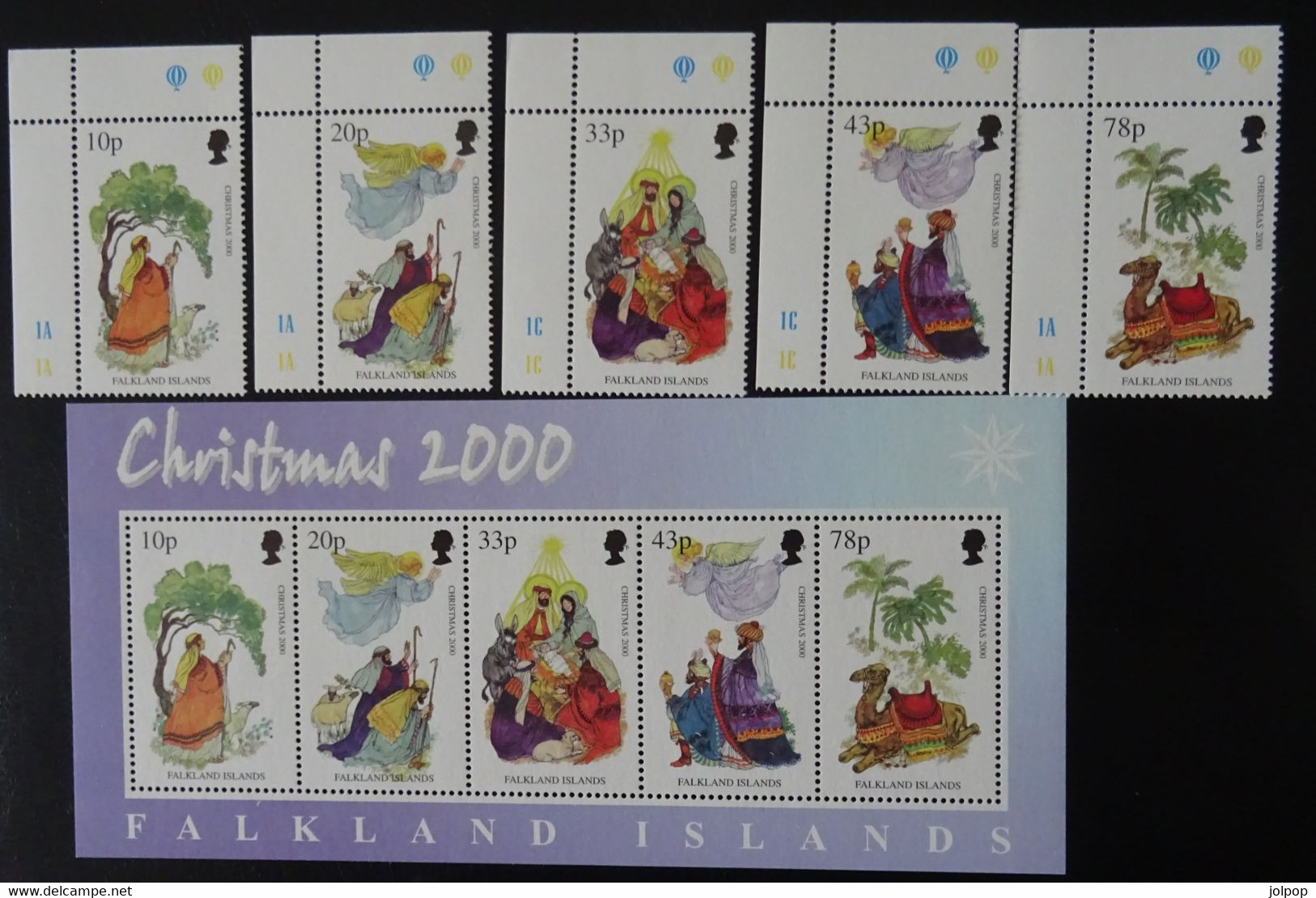 &H-66& FALKLAND ISLANDS, YT 784/788+BF 24, Mi 798/802+BL25  MNH**, CHRISTMAS, NOEL, NAVIDAD 2000 . - Islas Malvinas