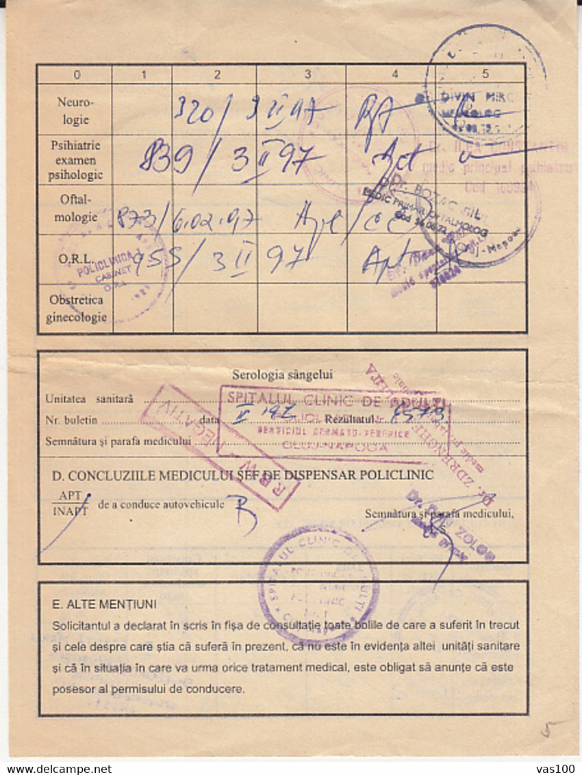 REVENUE STAMP ON MEDICAL CONSULTATION SHEET, 1997, ROMANIA - Fiscaux