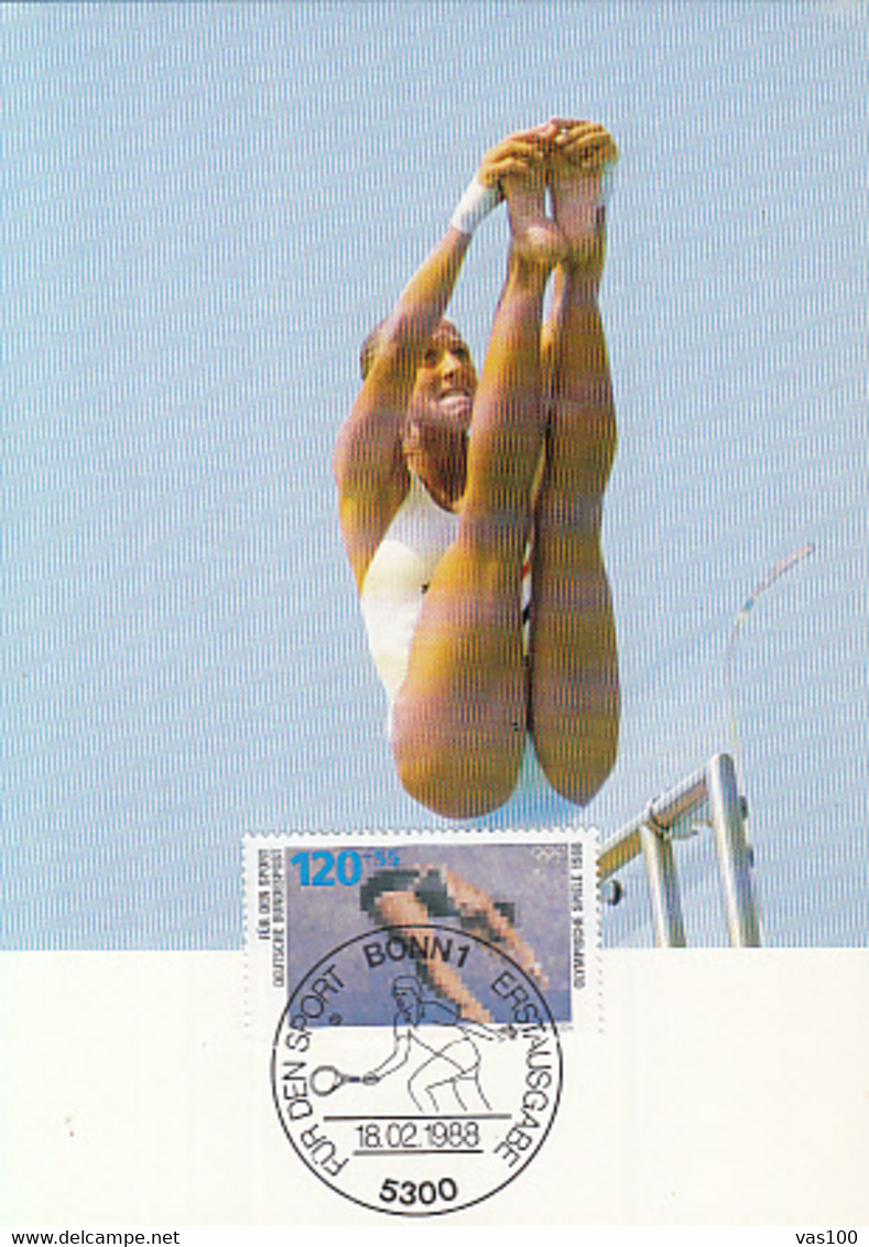SPORTS, DIVING, CM, MAXICARD, CARTES MAXIMUM, OBLIT FDC, 1988, GERMANY - Immersione