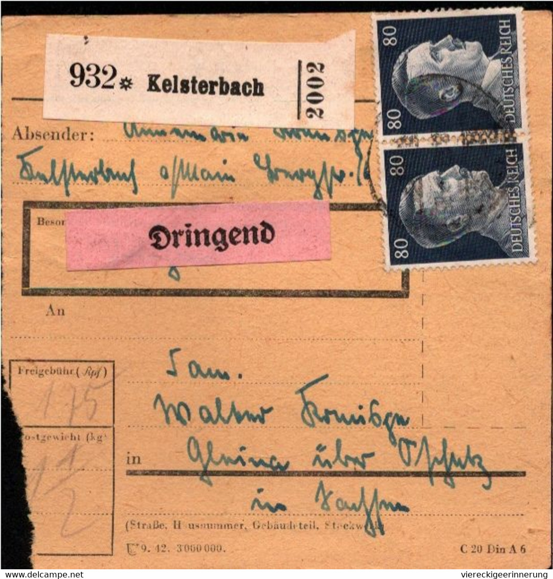 ! 1943 Paketkarte Deutsches Reich Aus Kelsterbach Nach Gleina - Briefe U. Dokumente