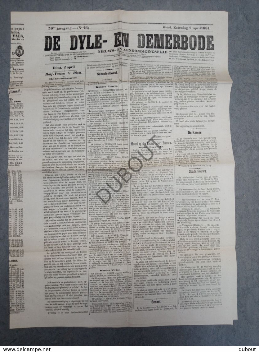 Krant/Journal - Diest - 1881 - De Dyle- En Demerbode - 4p - Druk A. Havermans, Diest  (V1220) - General Issues