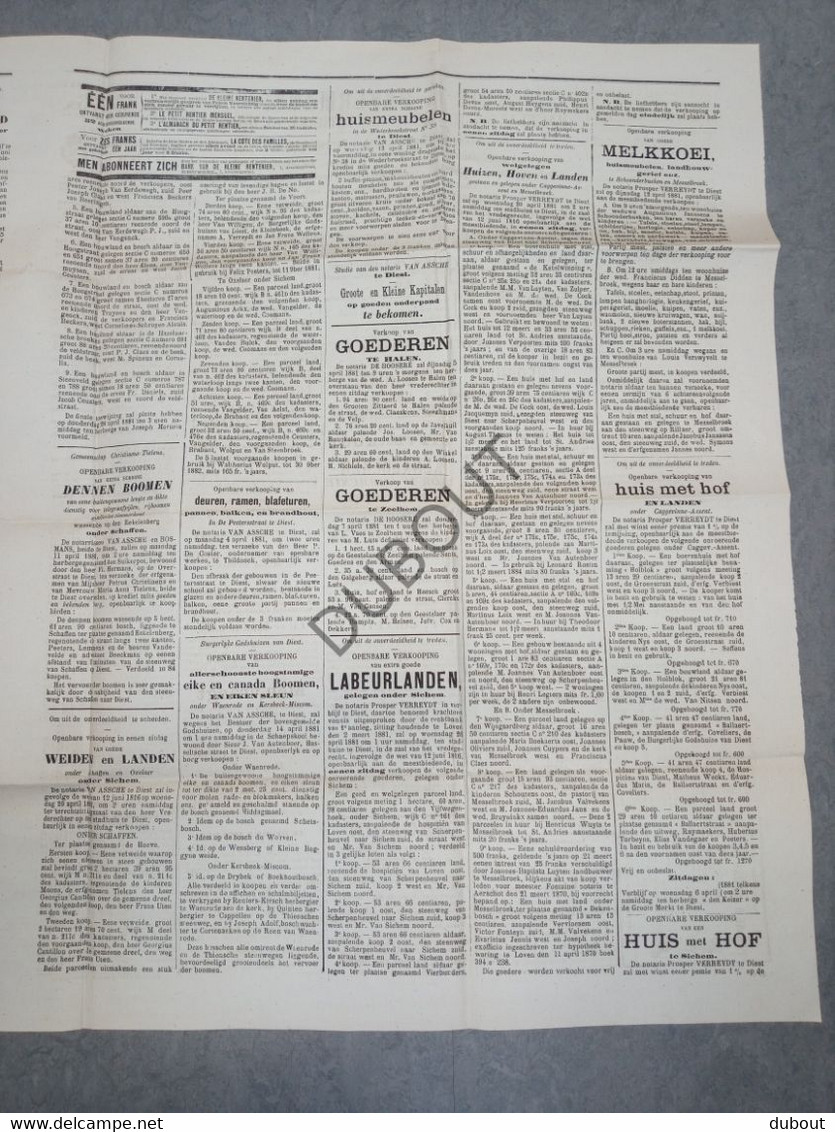 Krant/Journal - Diest - 1881 - De Dyle- En Demerbode - 4p - Druk A. Havermans, Diest  (V1220) - Informations Générales