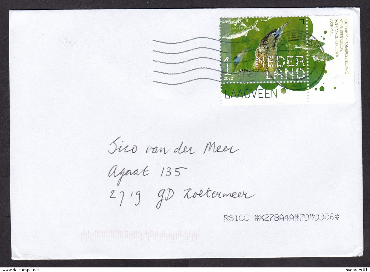 Netherlands: Cover, 2022, 1 Stamp + Tab, Bittern Bird, Fish, Animal (traces Of Use) - Lettres & Documents