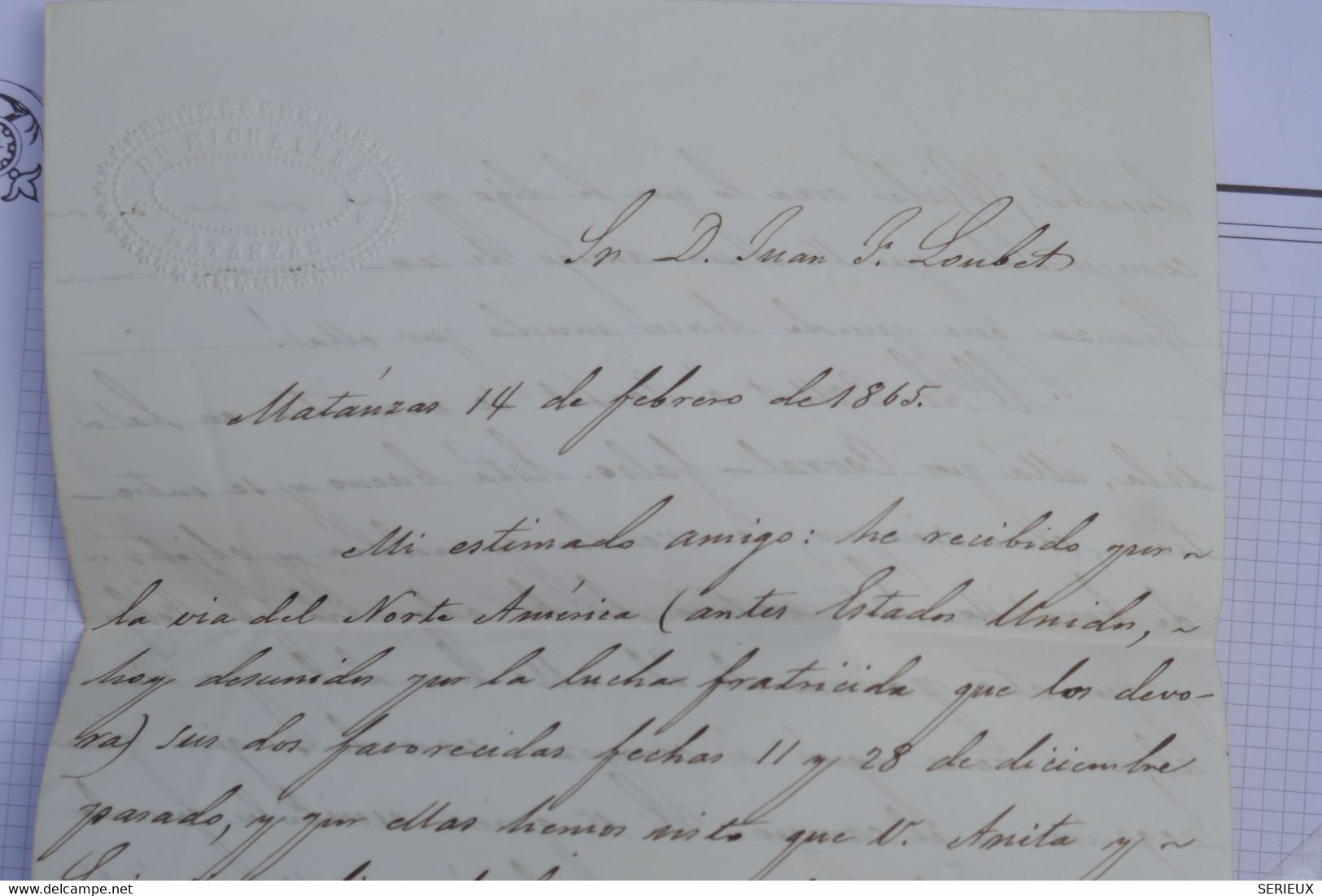 AQ 20 ISLA DE CUBA BELLE LETTRE   1865 MATANZAS POUR ST MEDARD  FRANCE VIA  ESPANA++A UN DOCTEUR+ AFFRANC.  INTERESSANT - Prephilately