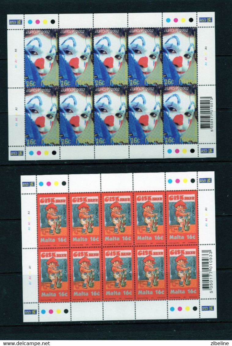 Lot MALTE MALTA      EUROPA CEPT 2002 + 1 Feuille 2003 XX MNH - Collections (without Album)