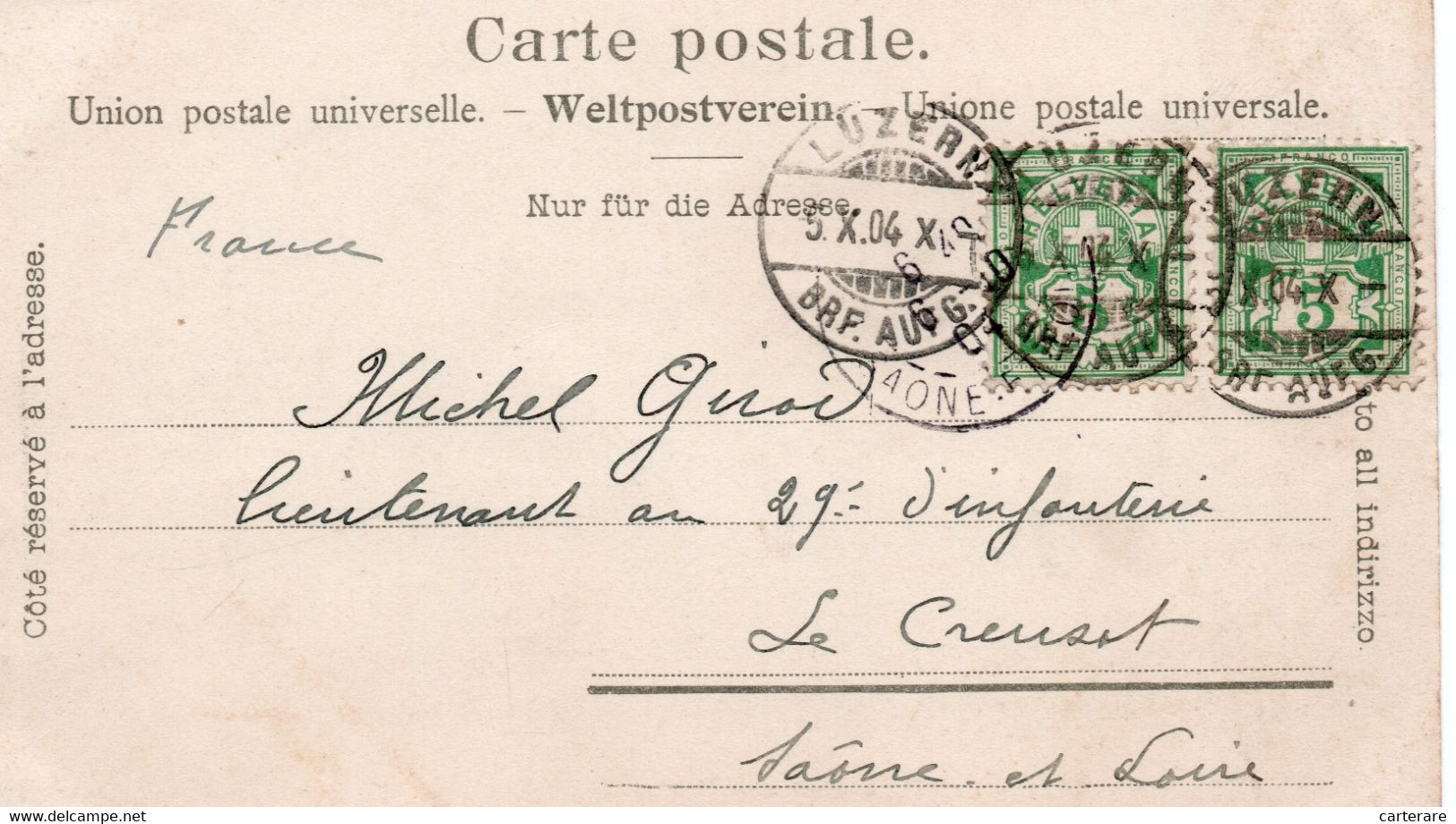 SUISSE,SWITZERLAND,SVIZZERA,HELVETIA,SWISS,SCHWEIZ ,LUCERNE,LUZERN,1904,CORRESPONDANCE LIEUTENANT LE CREUSOT,RARE - Lucerne