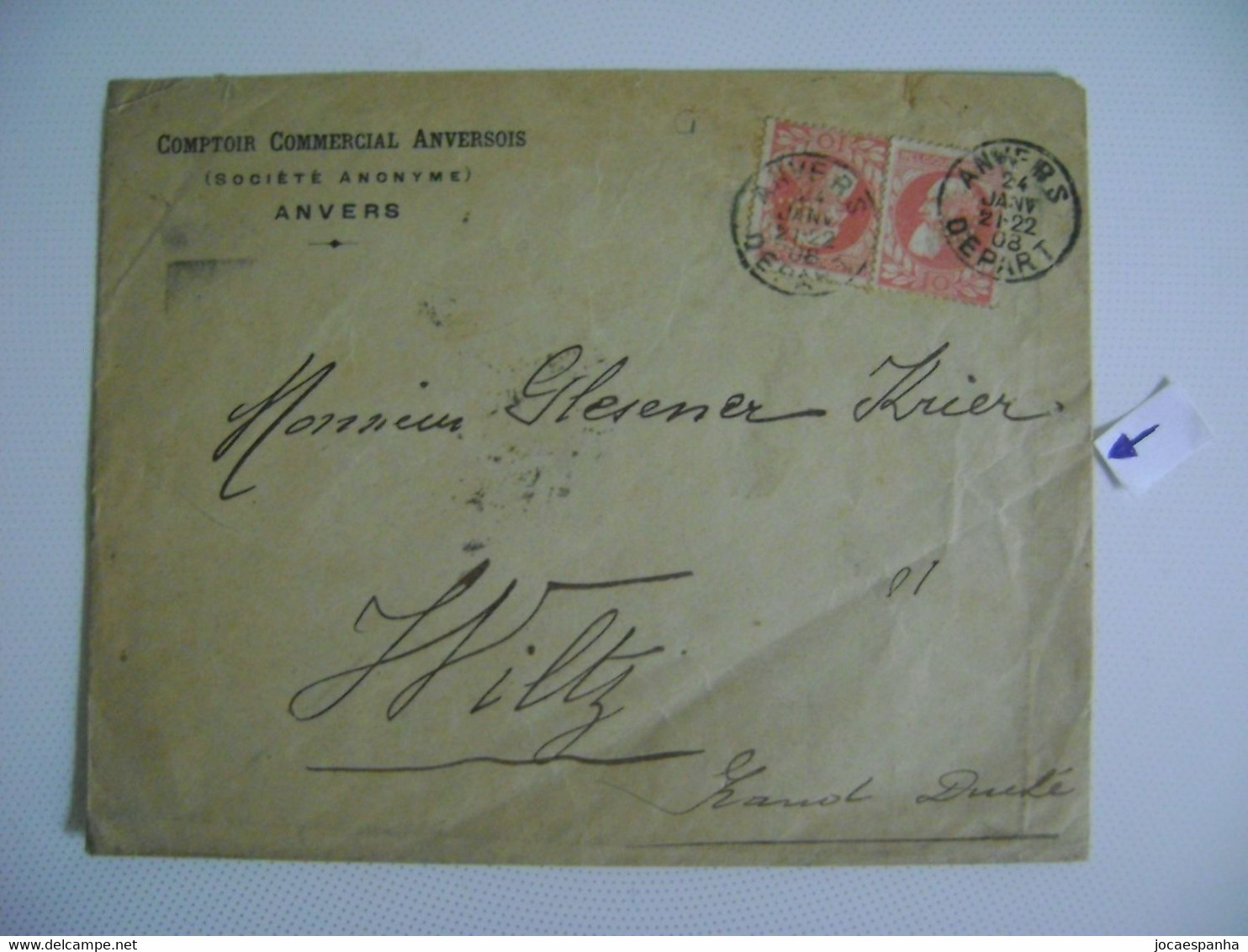 BELGIUM - ENVELOPE SENT FROM ANVERS TO WILTZ (LUXEMBOURG) WITH 2 STAMPS WITH PERFIN IN 1908 IN THE STATE - 1863-09