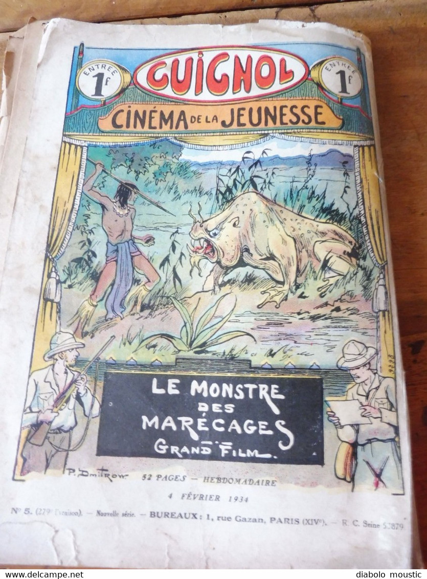 Année 1934 GUIGNOL Cinéma de la Jeunesse ..mais pas que ! (Sombre histoire, Le Monstre des marécages ,  BD, Etc )