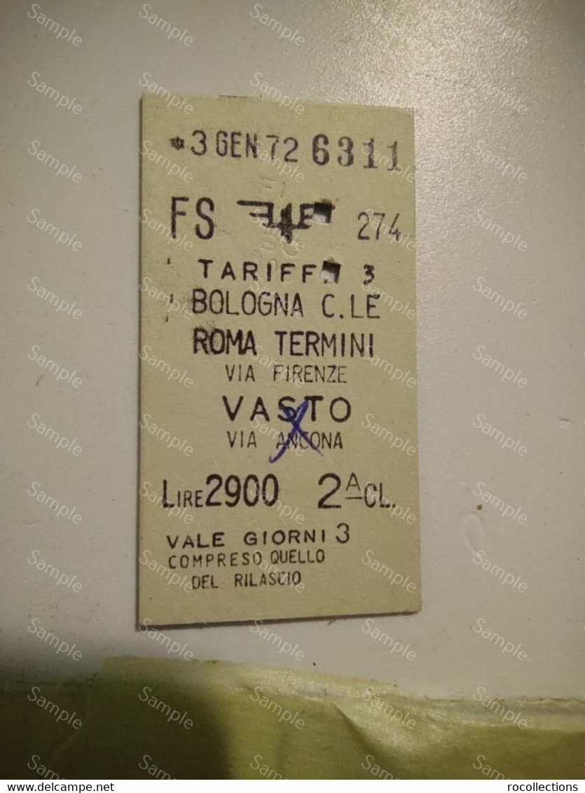 Italia Ticket Railway Treno Biglietto BOLOGNA - ROMA TERMINI - Europe