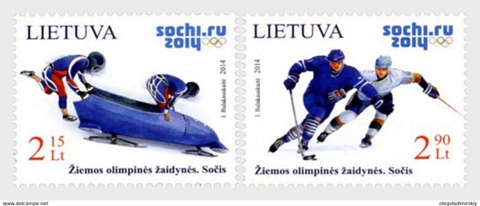 Lithuania Litauen 2014 Winter Olympic Games Sochi Set Of 2 Stamps Mint - Inverno 2014: Sotchi