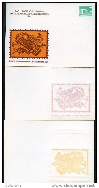 DDR PP18 C1/007 2 Privat-Postkarten ABKLATSCH Bach-Händel-Schütz Köthen 1985 - Cartes Postales Privées - Neuves