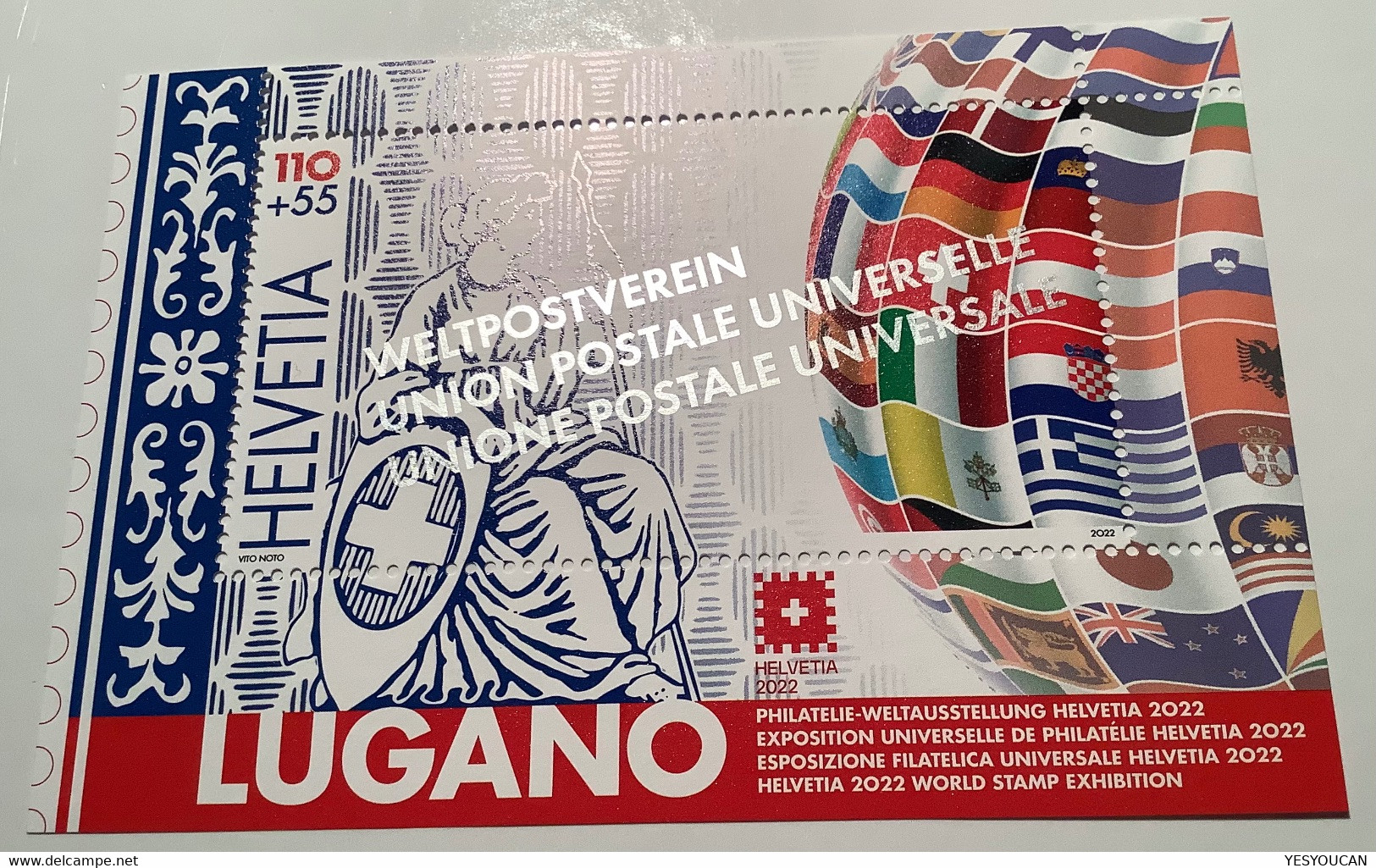 RARITÄT ! "WELTPOSTVEREIN" AUFDRUCK Block Weltausstellung Helvetia 2022 Lugano(Schweiz Miniature Sheet Stamp Exhibition - Blokken