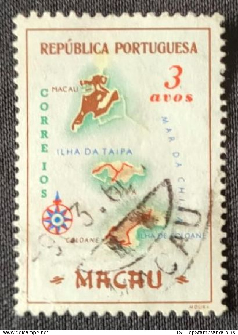 MAC5387U1 - Macau Geographic Map - 3 Avos Used Stamp - Macau - 1956 - Gebruikt