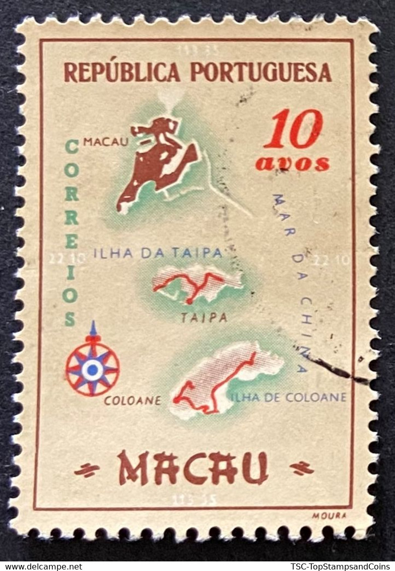 MAC5389U1 - Macau Geographic Map - 10 Avos Used Stamp - Macau - 1956 - Usados