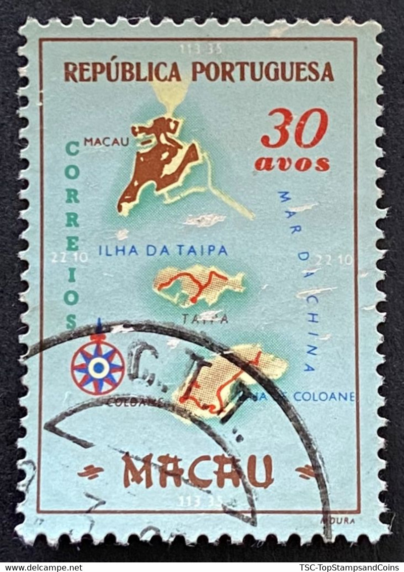 MAC5390U1 - Macau Geographic Map - 30 Avos Used Stamp - Macau - 1956 - Gebruikt