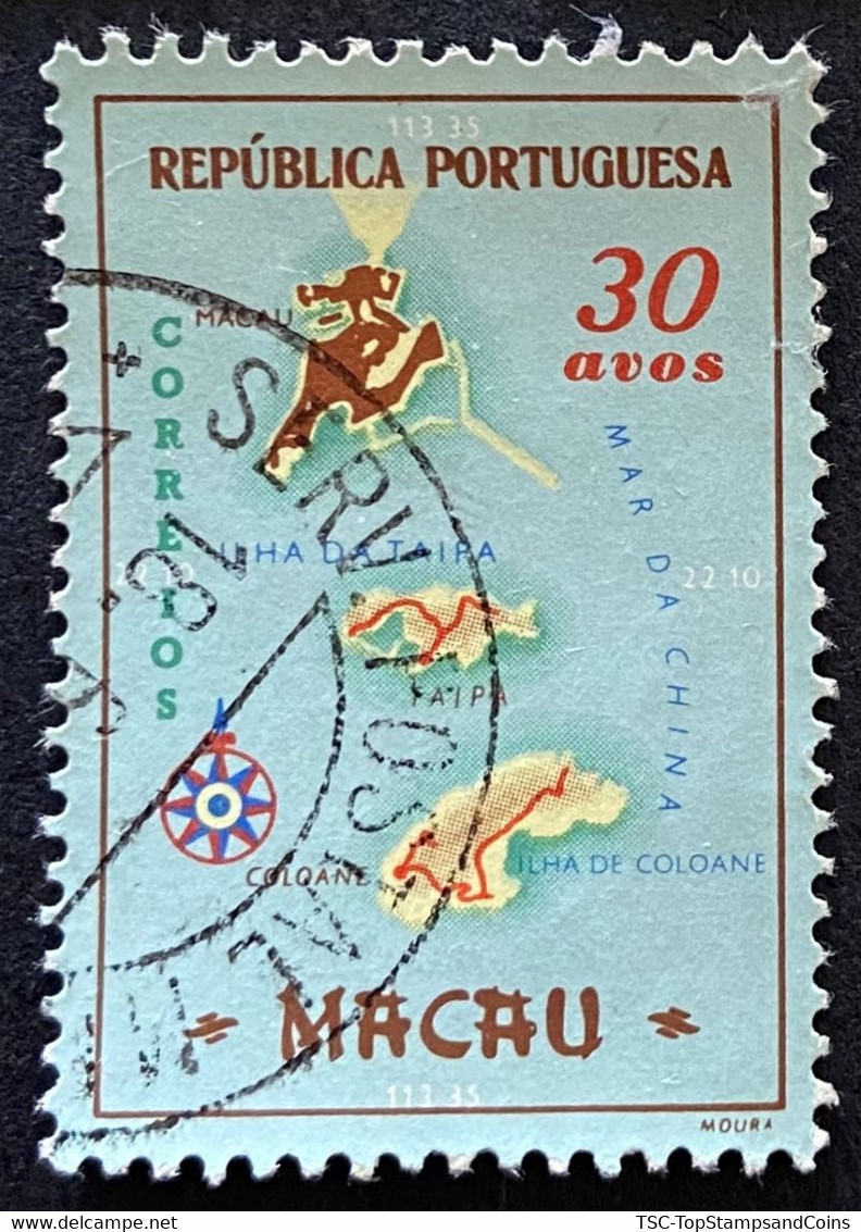MAC5390U2 - Macau Geographic Map - 30 Avos Used Stamp - Macau - 1956 - Usados