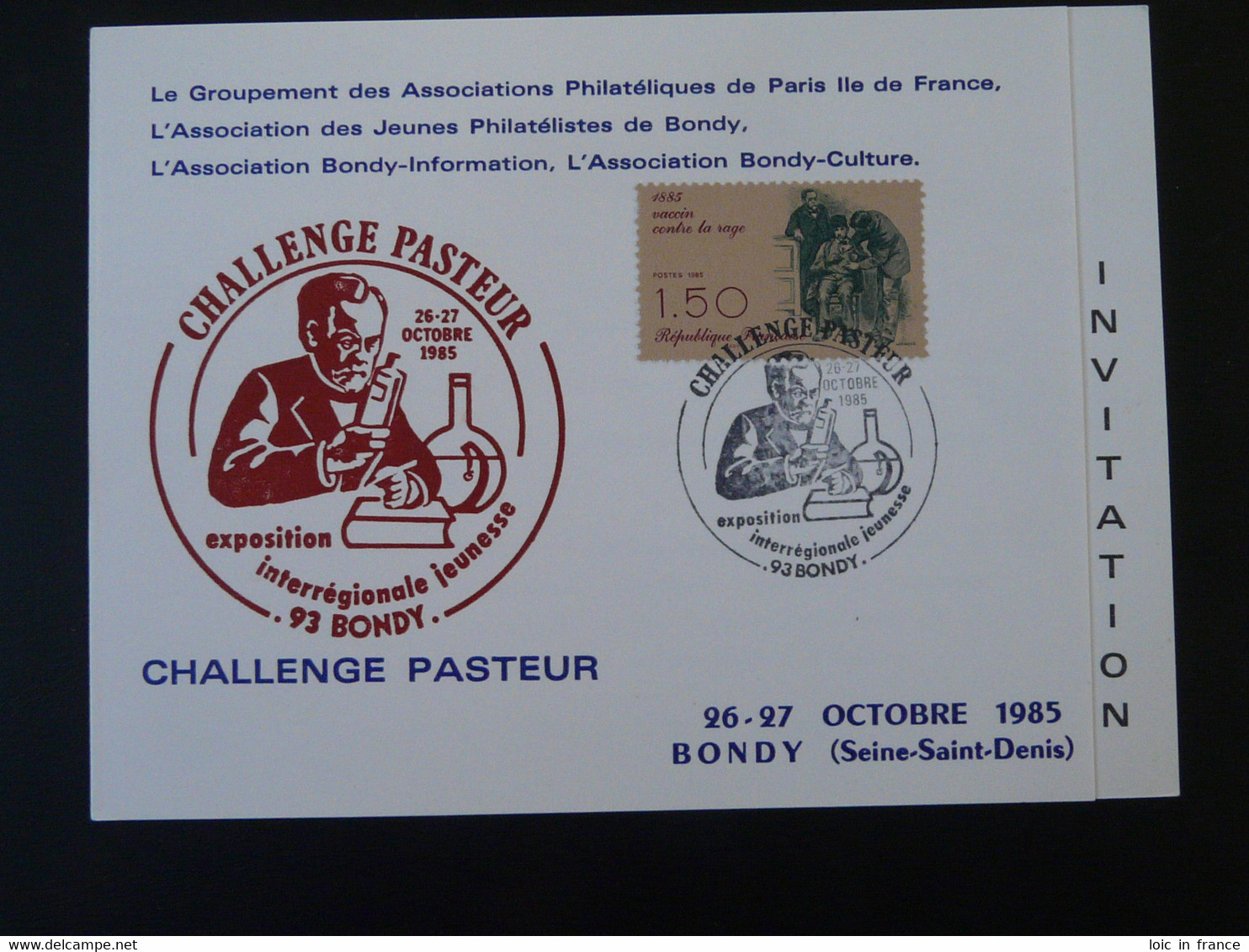 Carte D'invitation Card FDC Louis Pasteur Bondy 93 Seine St Denis 1985 - Louis Pasteur