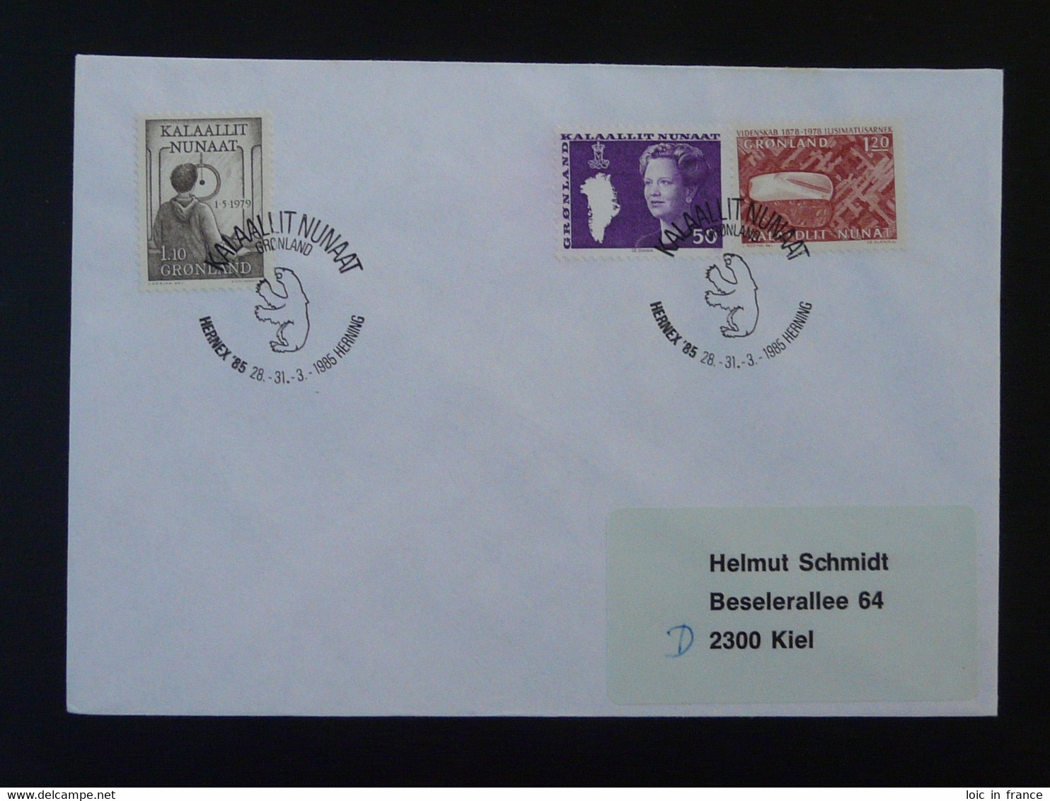 Lettre Cover Obliteration Postmark Hernex 1985 Herning Groenland Greenland (ex 1) - Poststempel