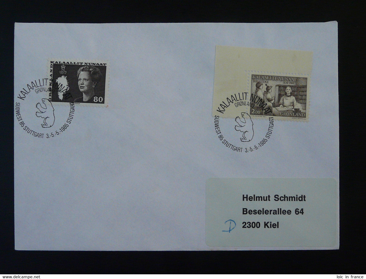 Lettre Cover Obliteration Postmark Sudwest 1985 Stuttgart Groenland Greenland (ex 5) - Marcophilie
