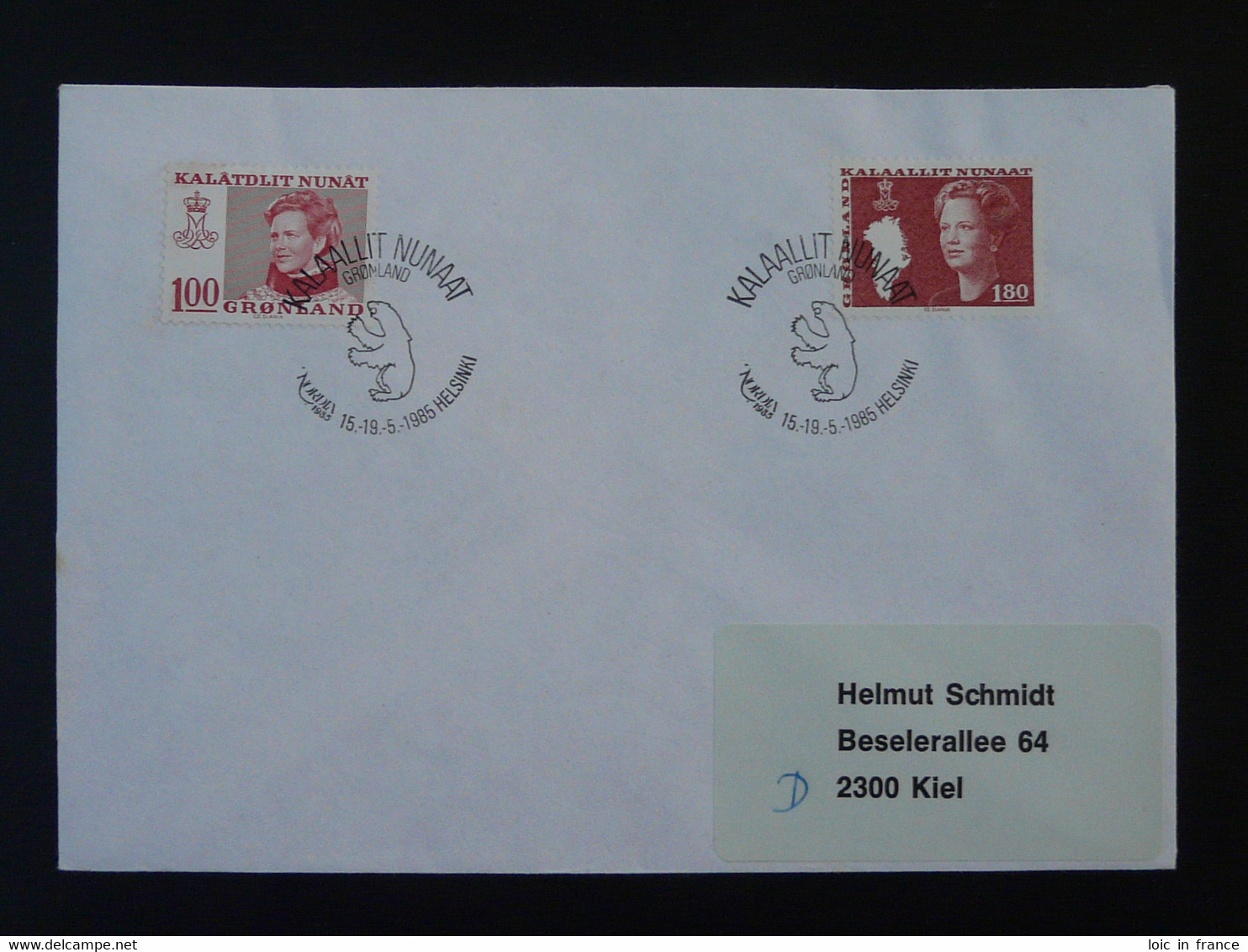 Lettre Cover Obliteration Postmark Nordia 1985 Helsinki Groenland Greenland (ex 1) - Marcofilie