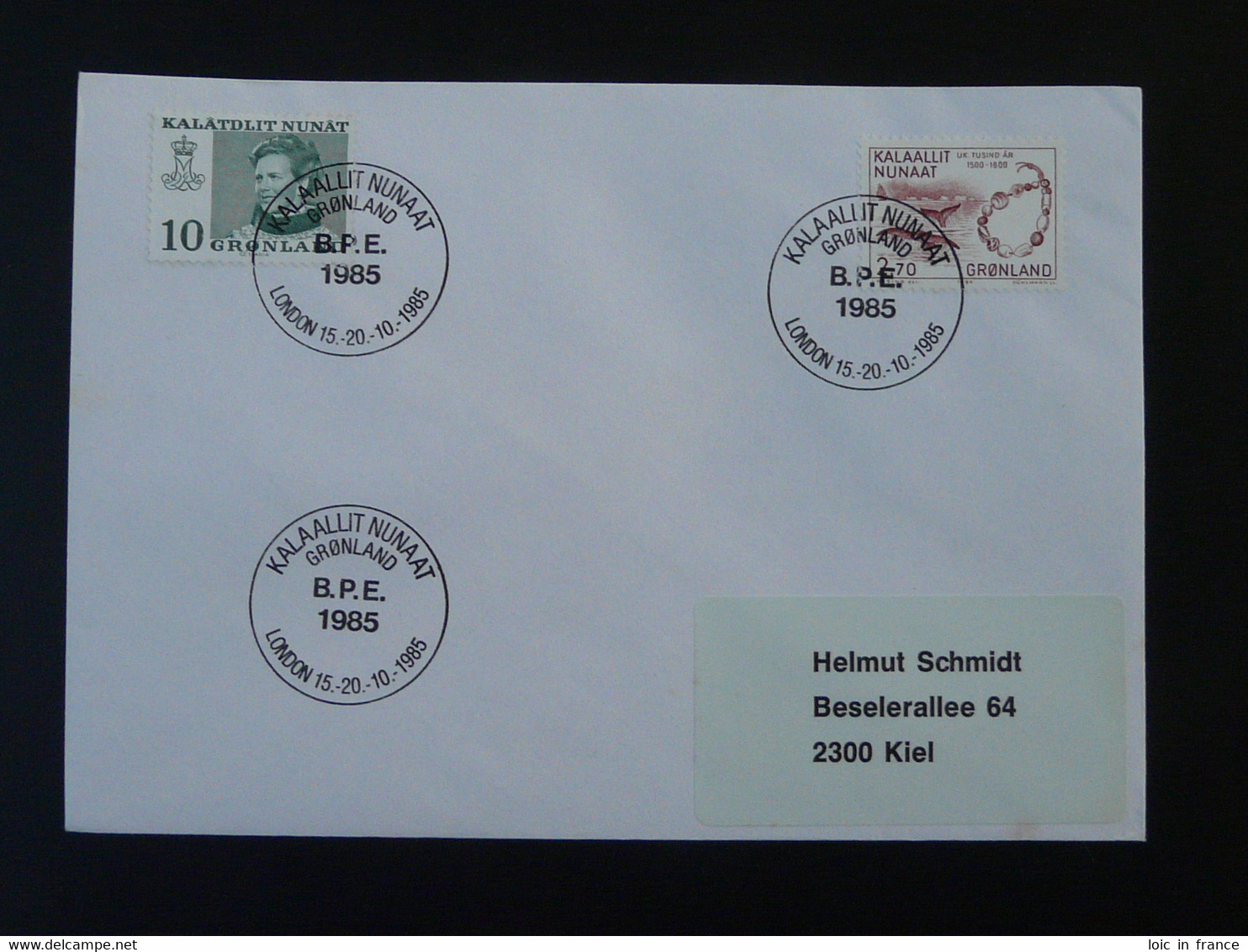 Lettre Cover Obliteration Postmark BPE 1985 London Groenland Greenland (ex 1) - Postmarks