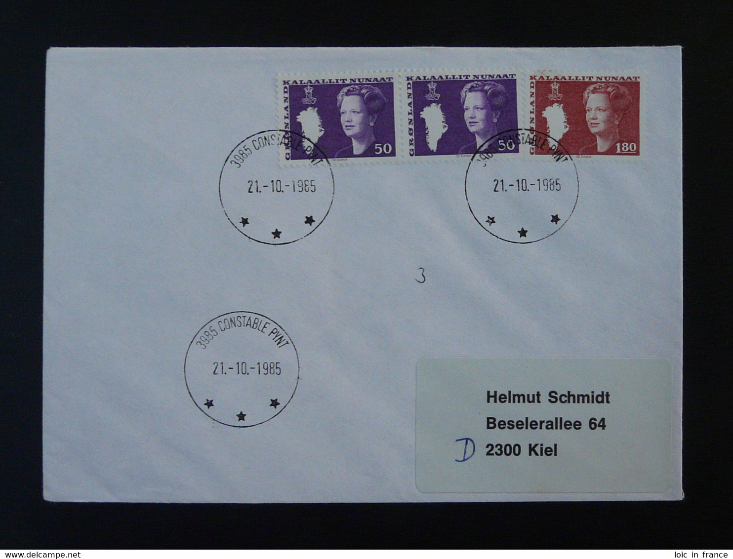 Lettre Cover Obliteration Postmark Constable Pynt Groenland Greenland 1985 - Marcofilie