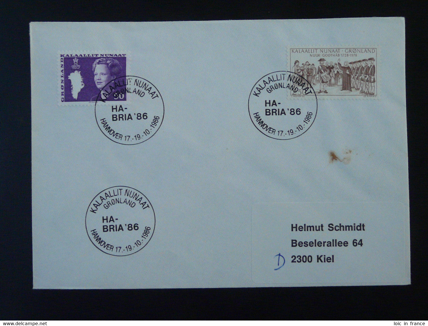 Lettre Cover Obliteration Postmark Habria 1986 Hannover Groenland Greenland (ex 1) - Poststempel