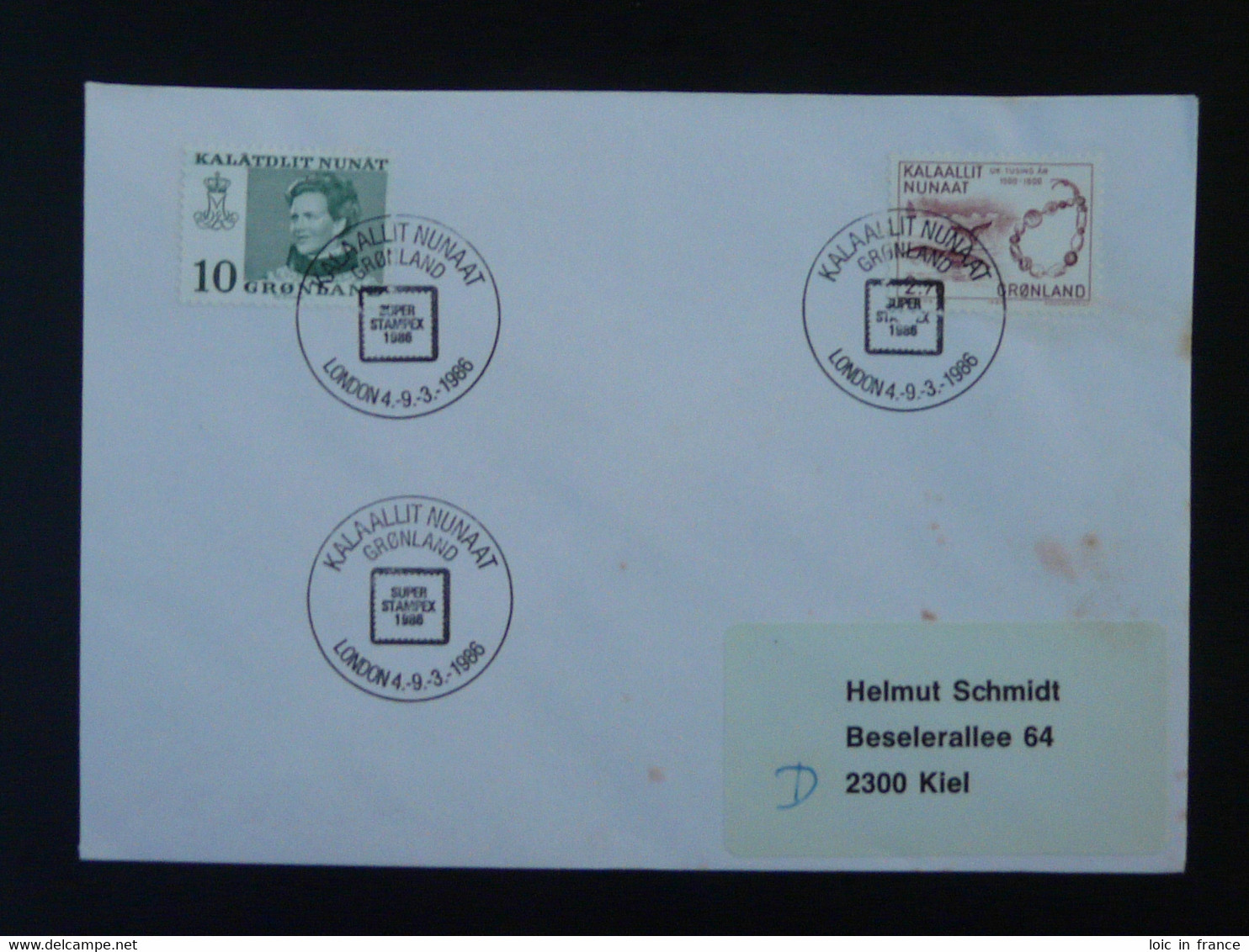 Lettre Cover Obliteration Postmark Stampex 1986 London Groenland Greenland (ex 3) - Marcophilie