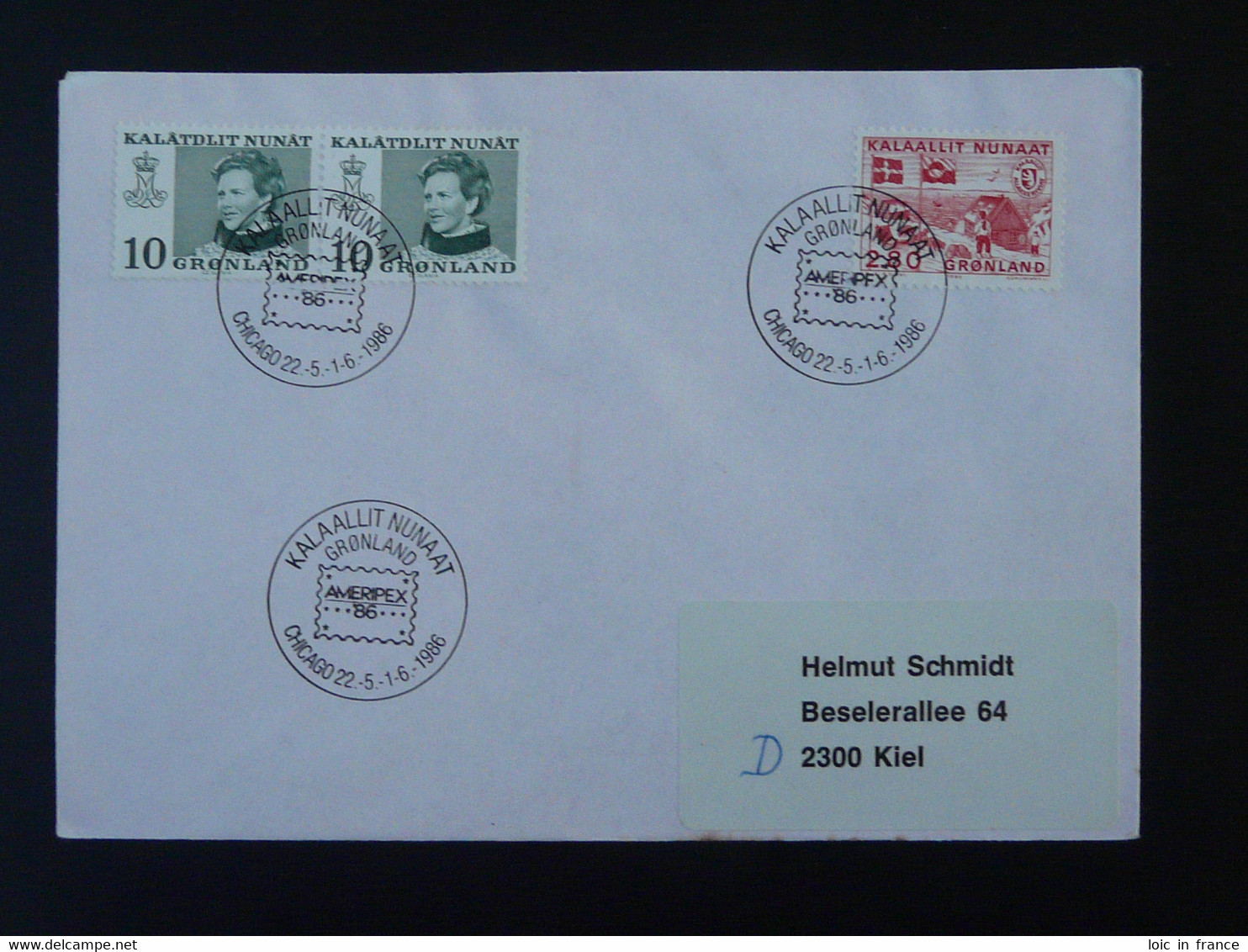 Lettre Cover Obliteration Postmark Ameripex 1986 Chicago Groenland Greenland (ex 1) - Poststempel