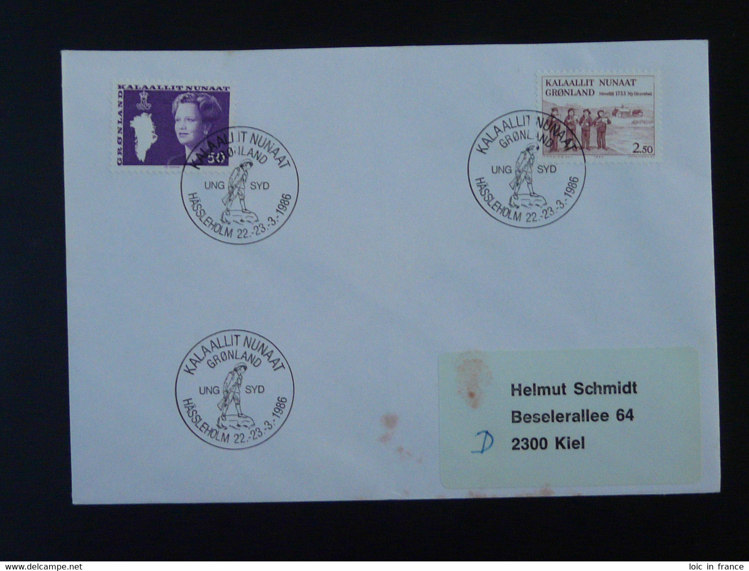 Lettre Cover Obliteration Postmark Hassleholm 1986 Groenland Greenland (ex 1) - Postmarks