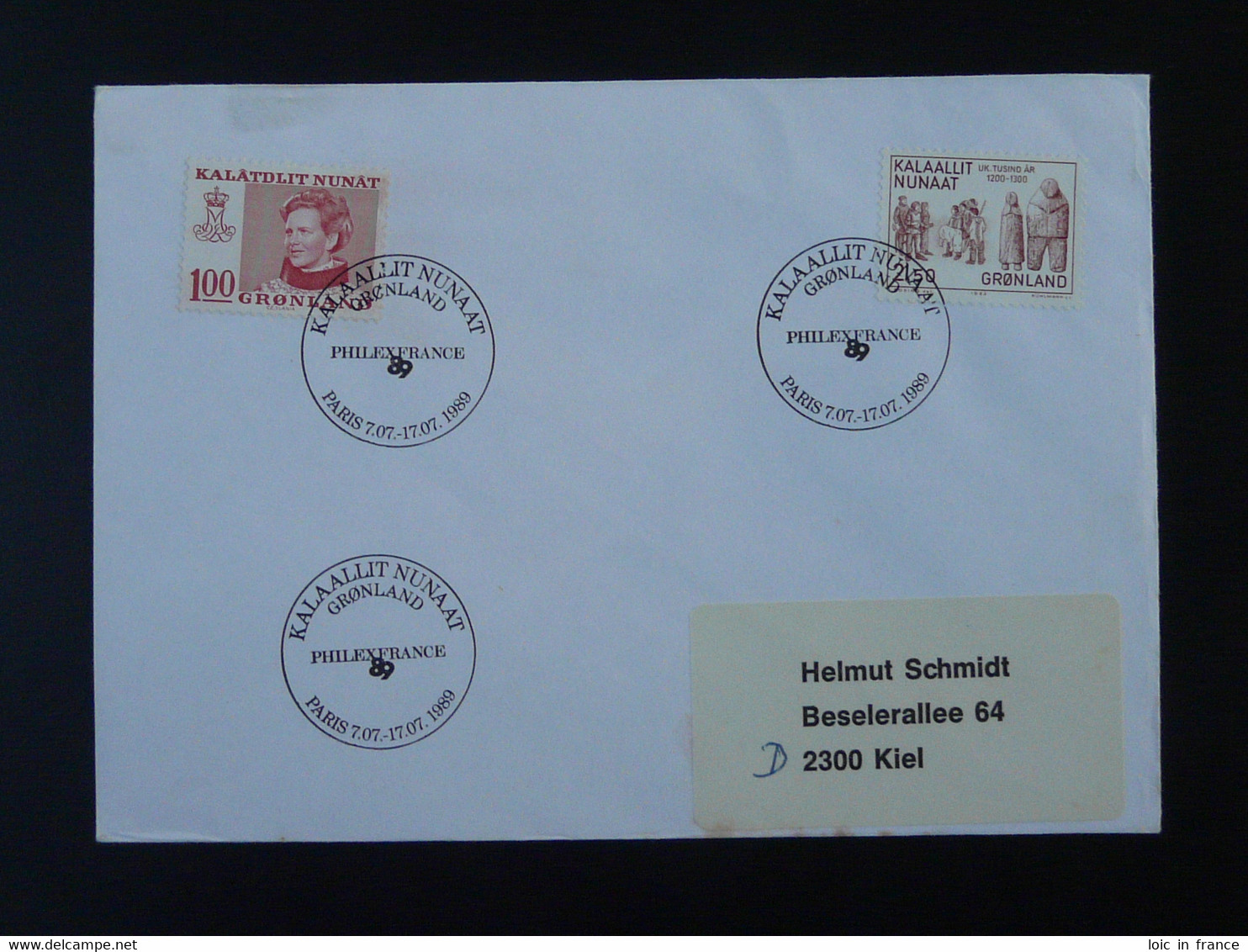 Lettre Cover Obliteration Postmark Paris Philexfrance 1989 Groenland Greenland (ex 2) - Poststempel