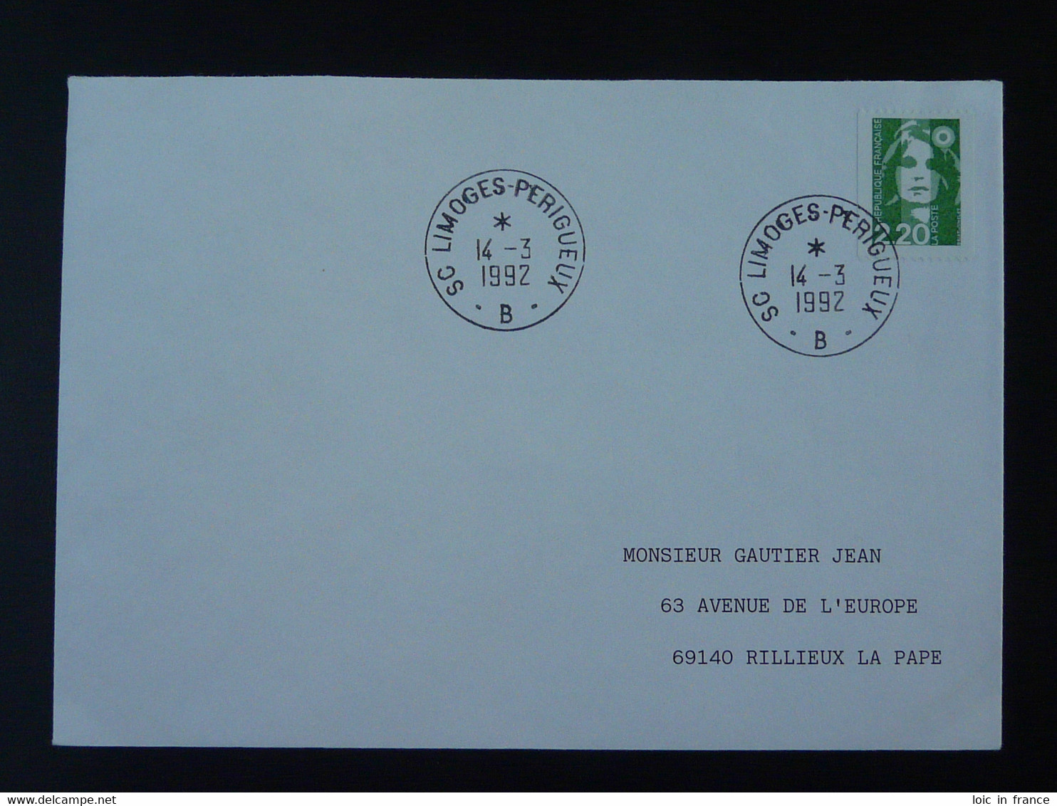 Cachet à Date Ambulant Convoyeur Limoges à Périgueux Sur Lettre 1992 - Bahnpost