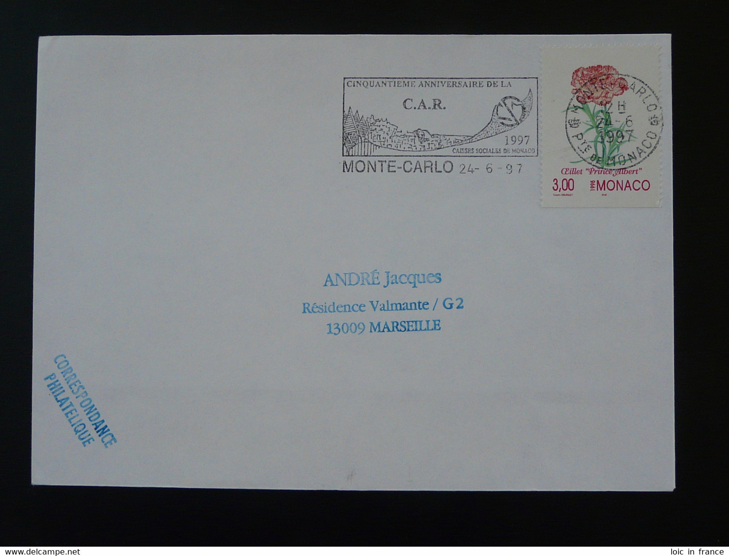 Flamme Sur Lettre 50 Ans CAR Monaco 1997 - Briefe U. Dokumente