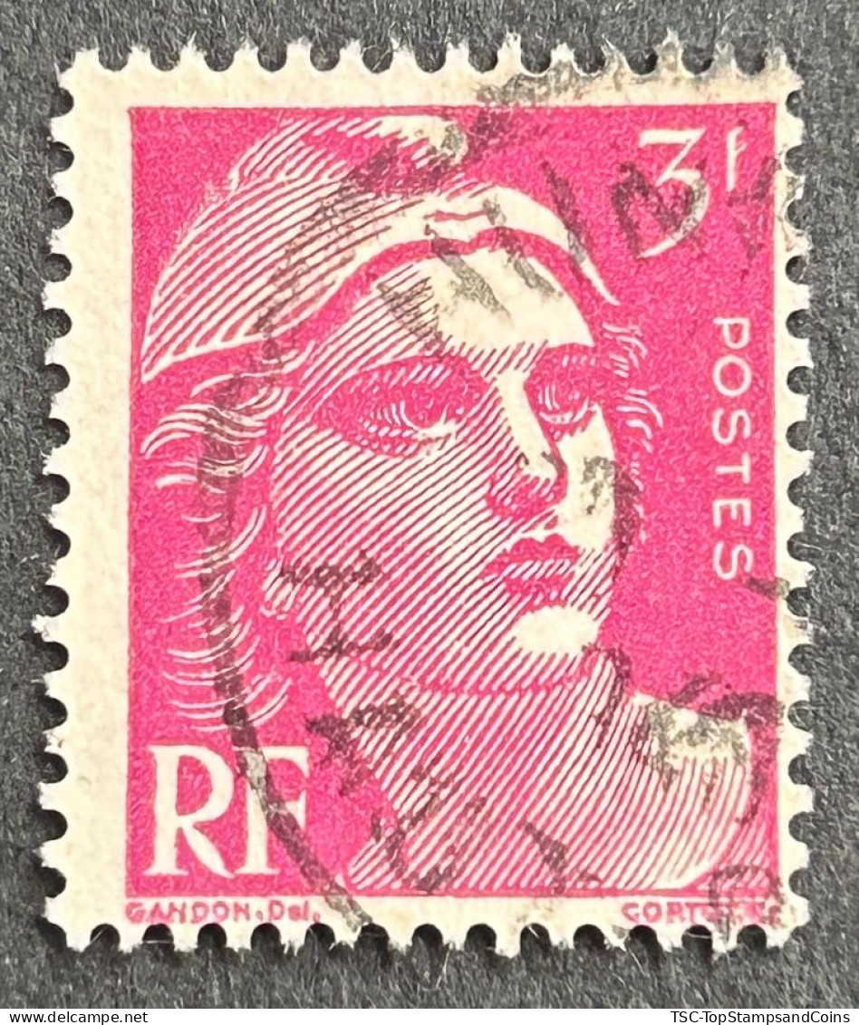 FRA0806.U1 - Marianne De Gandon - 3 F Lilac-pink Used Stamp - 1948 - France YT 806 - 1945-54 Marianne Of Gandon