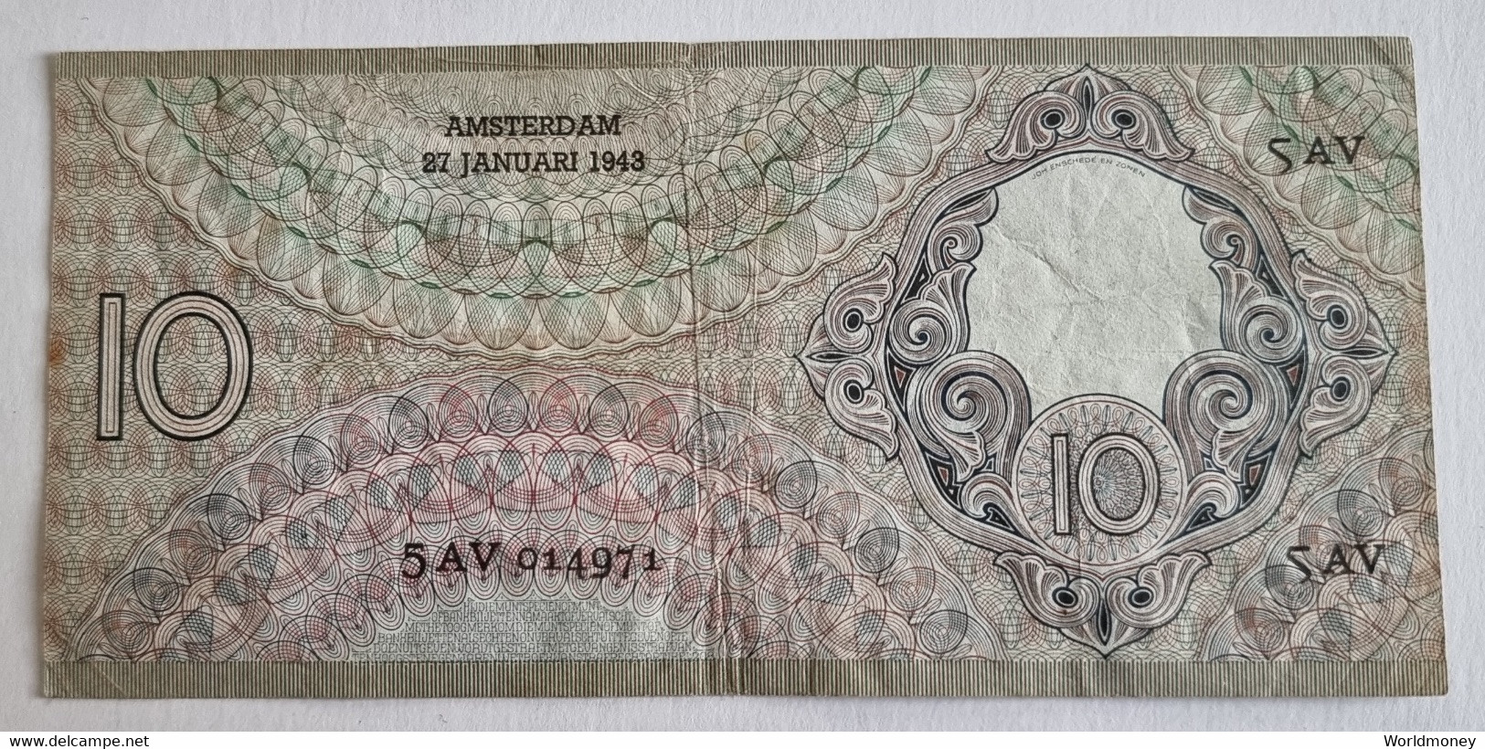 10 Gulden Netherlands 1943         -27 Januari 1943- - 10 Gulden