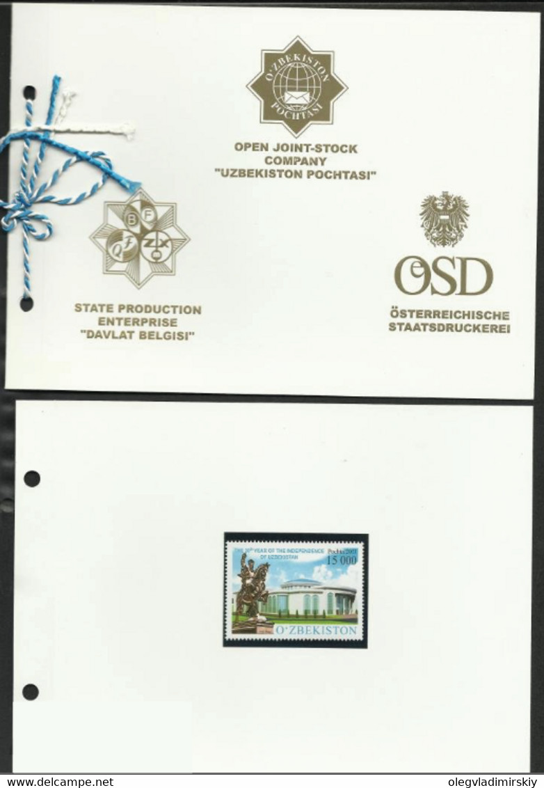 Uzbekistan 2011 Independence 20 Ann Golden Stamp With Certificate In Booklet MNH - Ouzbékistan