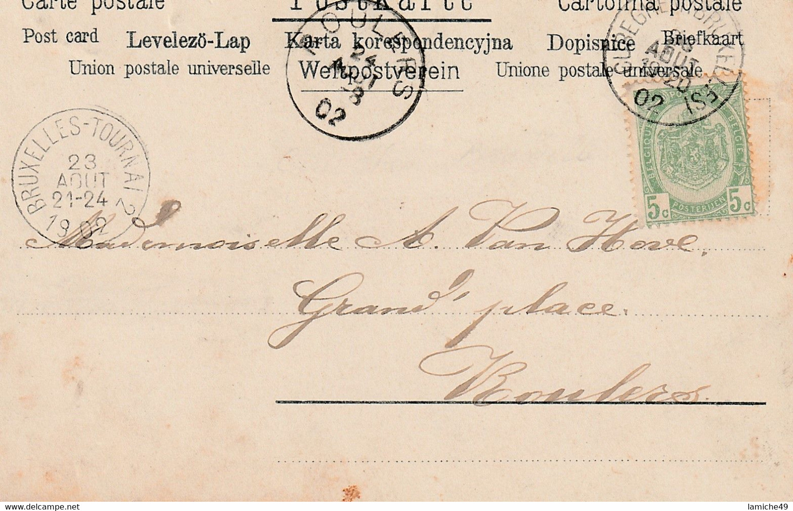 Carte Fantaisie 1902 Belgique  Deux Enfants à La Pêche Timbre Belgie 5c - Verzamelingen & Kavels