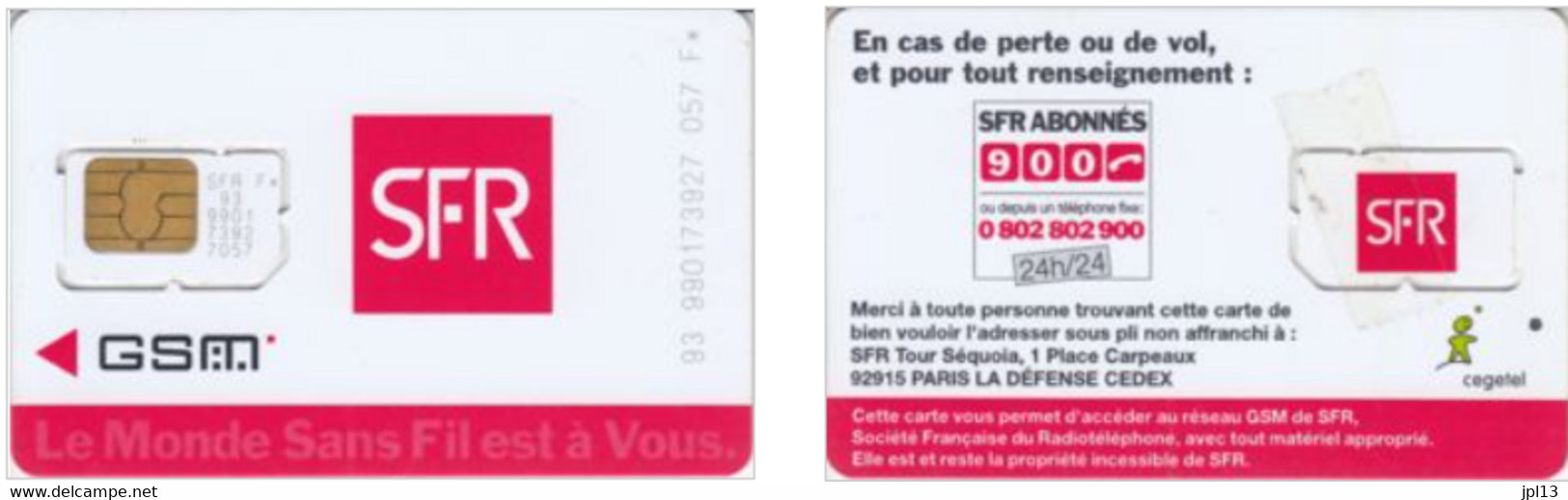 Carte SIM - France - SFR -  Blanche Avec Bande Rouge, SFR R 41 - Other & Unclassified