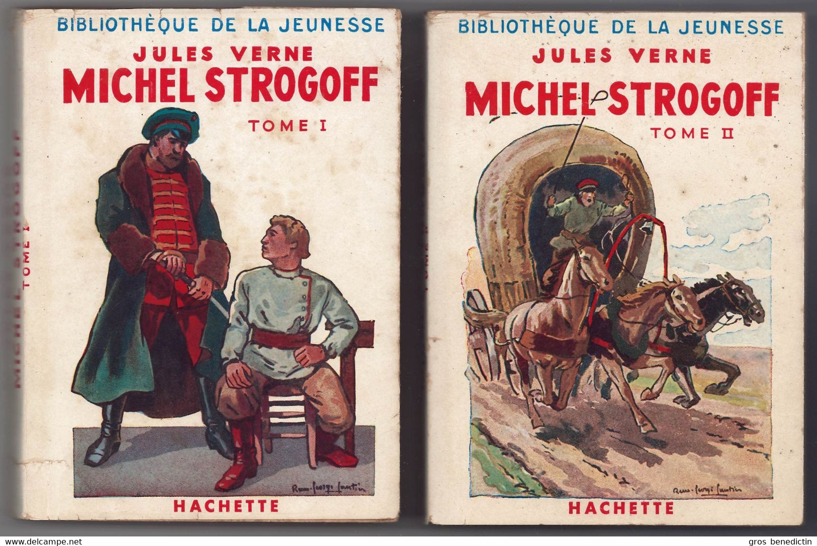 Hachette- Bib. De La Jeunesse Avec Jaquette - J. Verne - "Michel Strogoff - T1 & T2" - 1953 - #Ben&JVerne - #Ben&BJanc - Bibliotheque De La Jeunesse