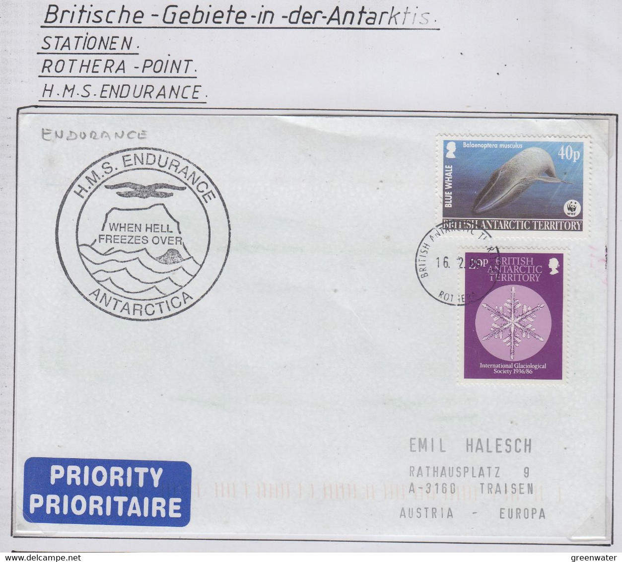 British Antarctic Territory (BAT) 2006 Ca HMS Endurance Ca Rothera 16.2.2006 (RH181B) - Covers & Documents