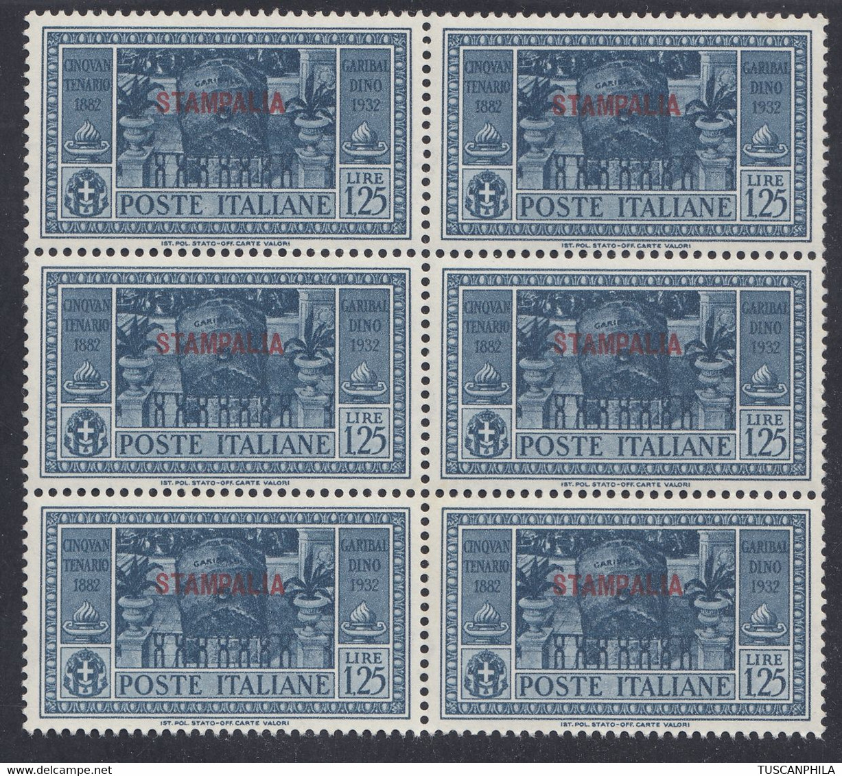 1932 Blocco Di 6 Valori Sass. 26 MNH** Cv 1680 - Egeo (Stampalia)