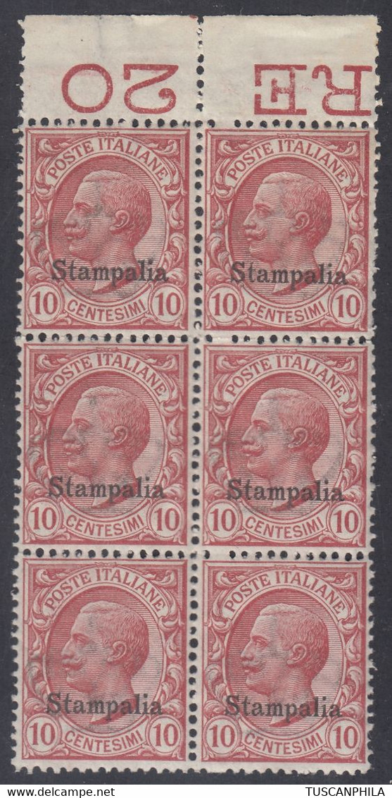 1912 Blocco Di 6 Valori BdF Sass. 3 MNH** Cv 60 - Aegean (Stampalia)