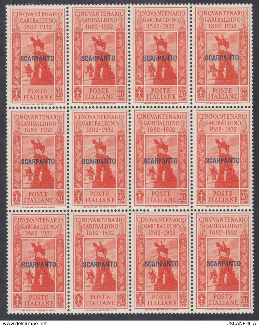 1932 Blocco Di 12 Valori Sass. 25 MNH** Cv 840 - Aegean (Scarpanto)