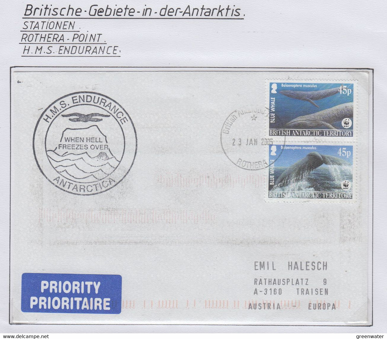 British Antarctic Territory (BAT) 2005 Cover Ca HMS Endurance Ca Rothera 23 JAN 2005 (RH182) - Covers & Documents